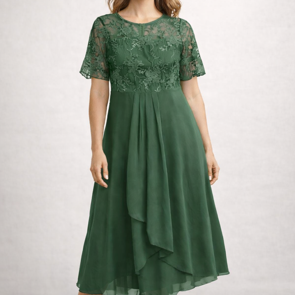 Damen Midikleid mit Spitze und Chiffon Kurzarm - Image 5