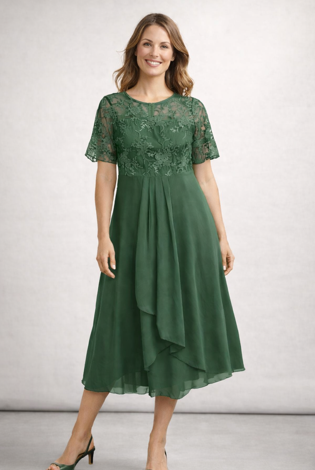 Damen Midikleid mit Spitze und Chiffon Kurzarm - Image 5