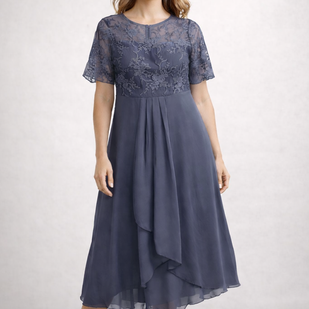 Damen Midikleid mit Spitze und Chiffon Kurzarm - Image 7