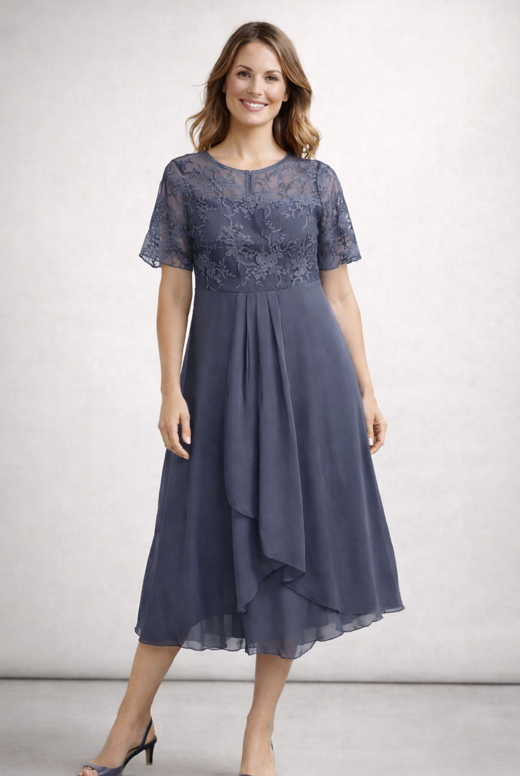 Damen Midikleid mit Spitze und Chiffon Kurzarm - Image 7