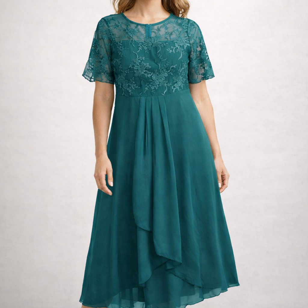 Damen Midikleid mit Spitze und Chiffon Kurzarm - Image 8