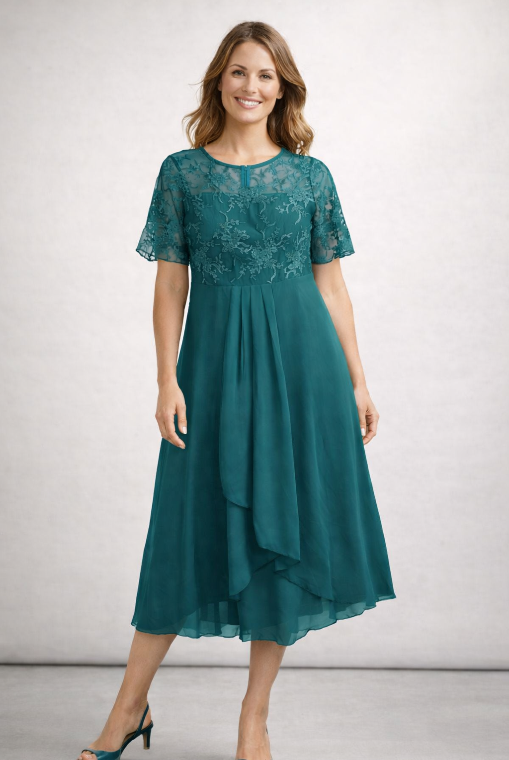Damen Midikleid mit Spitze und Chiffon Kurzarm - Image 8