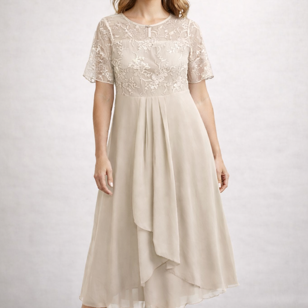 Damen Midikleid mit Spitze und Chiffon Kurzarm - Image 10