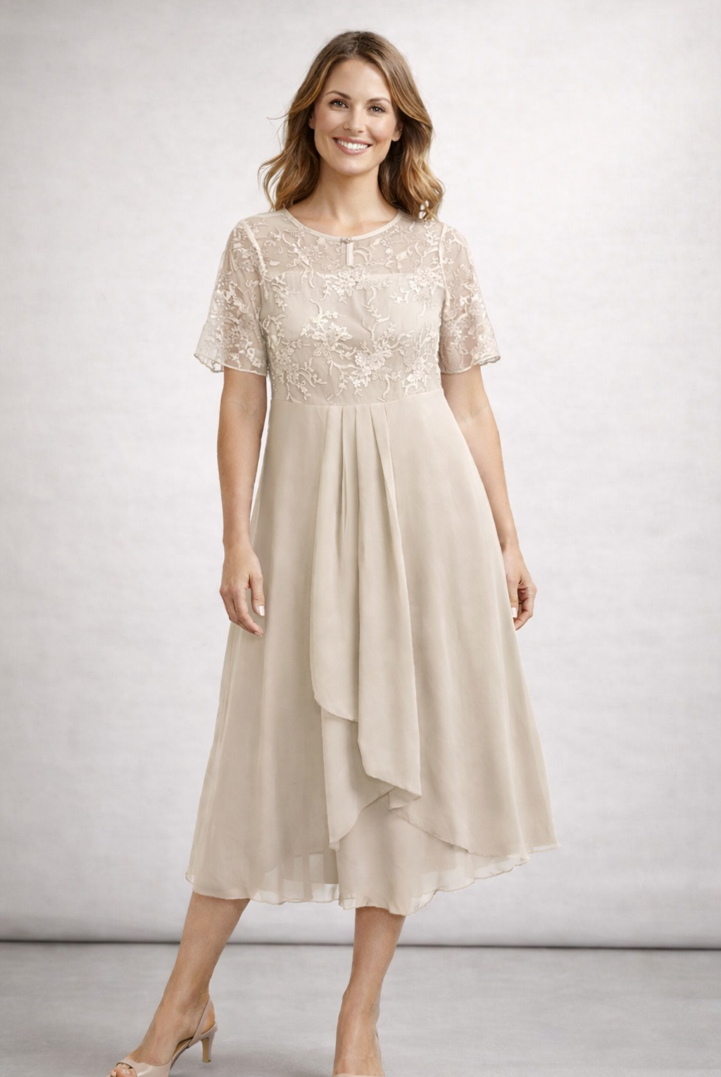 Damen Midikleid mit Spitze und Chiffon Kurzarm - Image 10