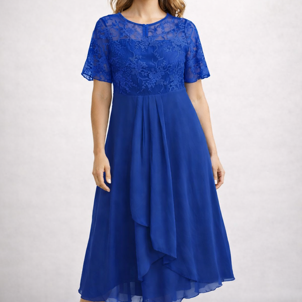 Damen Midikleid mit Spitze und Chiffon Kurzarm - Image 9