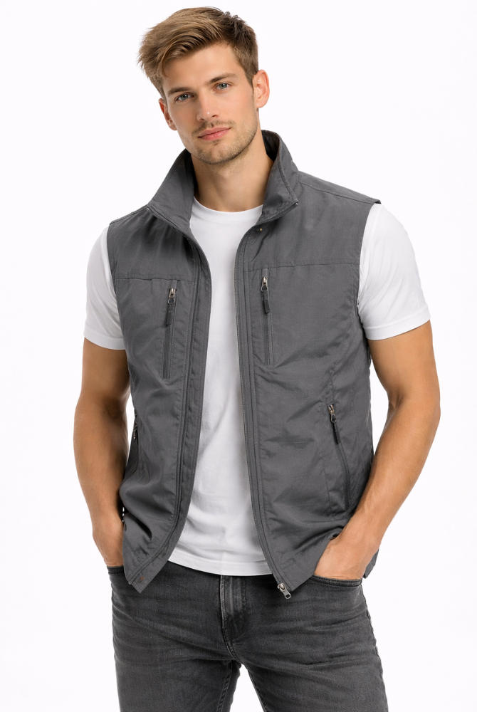 Bodywarmer Heren Rits Opstaande Kraag Outdoor Vest - Image 3