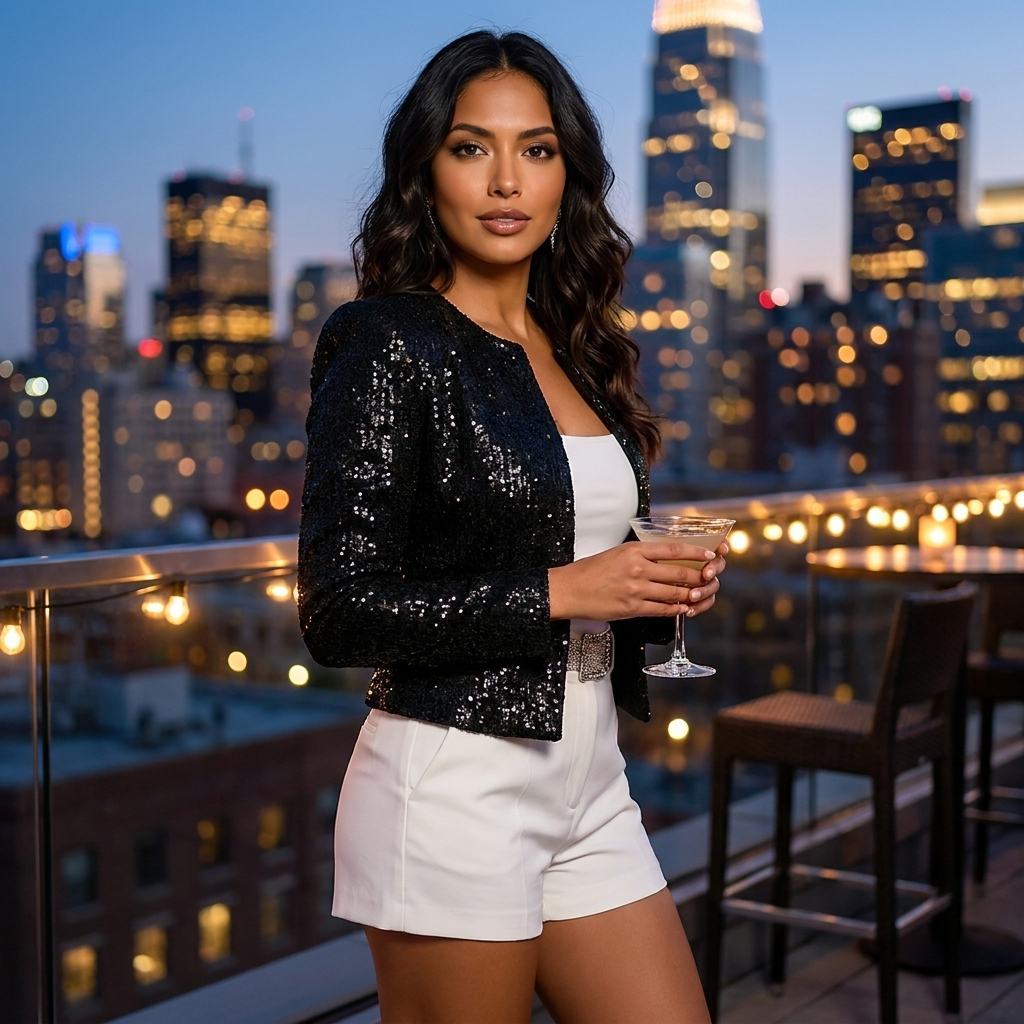 Korte Pailletten Blazer voor Dames met Open Voorzijde - Image 10