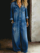 Abalou | Lässiger Denim-Jumpsuit mit Knopfleiste und weitem Bein - Image 6