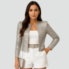 Korte Pailletten Blazer voor Dames met Open Voorzijde