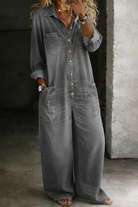 Abalou | Lässiger Denim-Jumpsuit mit Knopfleiste und weitem Bein - Image 3