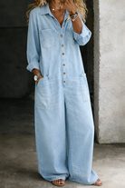 Abalou | Lässiger Denim-Jumpsuit mit Knopfleiste und weitem Bein - Image 4