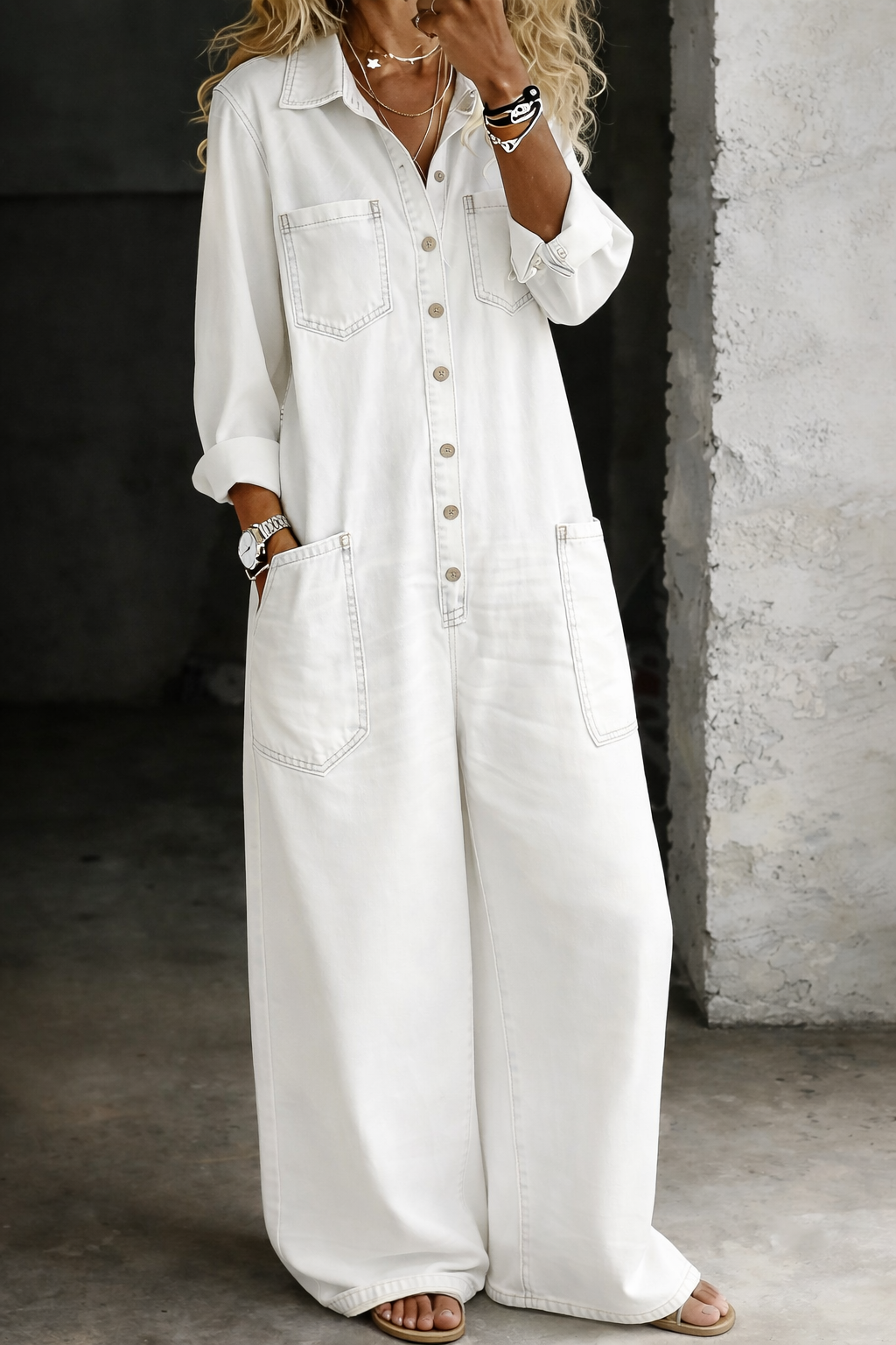 Abalou | Lässiger Denim-Jumpsuit mit Knopfleiste und weitem Bein - Image 5