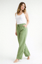 Damen Leinen Hochtaillierte Weite Bein Hose