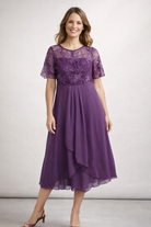Damen Midikleid mit Spitze und Chiffon Kurzarm - Image 4