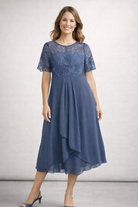 Damen Midikleid mit Spitze und Chiffon Kurzarm - Image 6