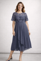 Damen Midikleid mit Spitze und Chiffon Kurzarm - Image 7