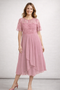 Damen Chiffon Spitzen Midi Kleid Kurzarm