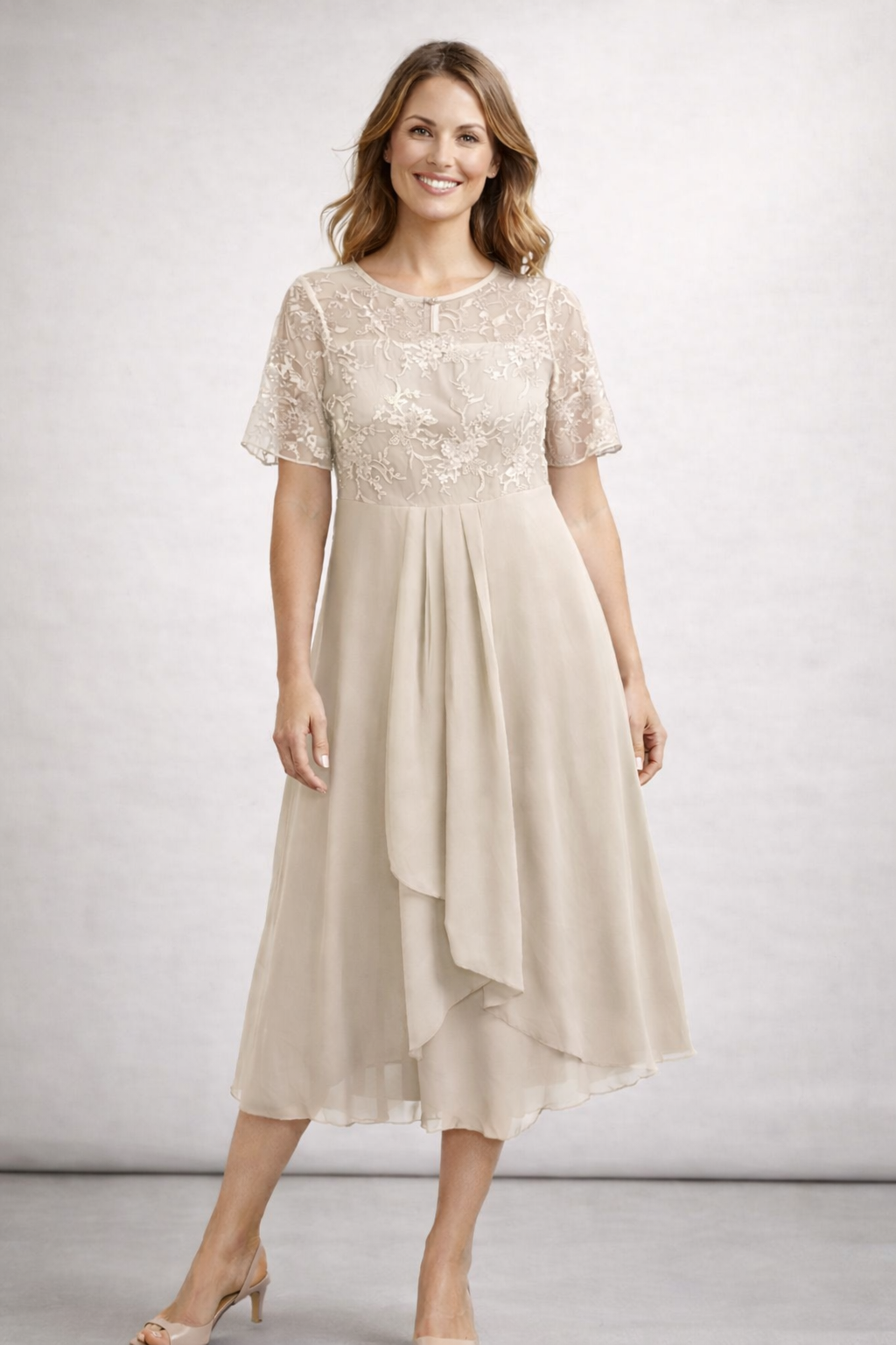 Damen Midikleid mit Spitze und Chiffon Kurzarm - Image 10
