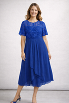 Damen Midikleid mit Spitze und Chiffon Kurzarm - Image 9