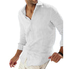 Męska Lniana Koszula Długa z Klasycznym Kołnierzykiem 5