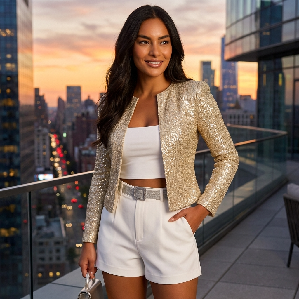Korte Pailletten Blazer voor Dames met Open Voorzijde - Image 8