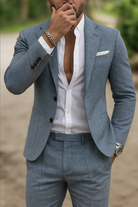 Heren Linnen Pak Set Slim Fit Blazer Broek Zomer Formeel Bruiloft - Image 5