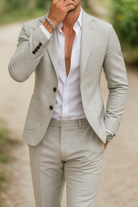 Heren Linnen Pak Set Slim Fit Blazer Broek Zomer Formeel Bruiloft - Image 6